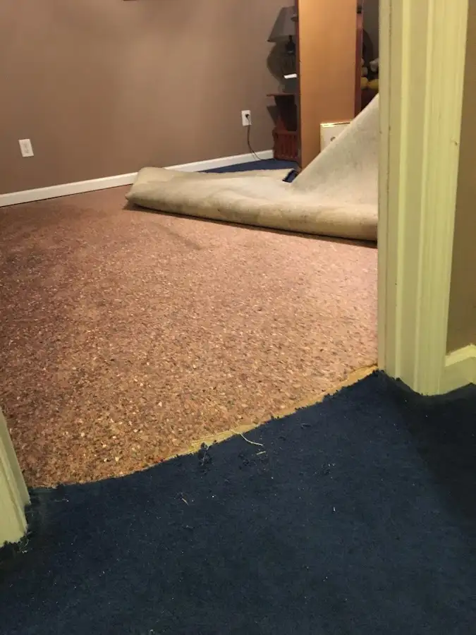 Carpet pad removal revealing water damage during Drying & Dehumidification in Helotes